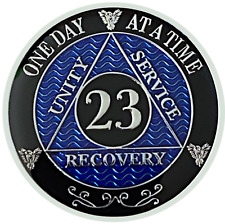 AA 23 Year Coin Blue, Silver Color Plated Medallion, Alcoholics Anonymous Coin picture