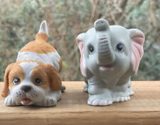 Vintage Lot of 2 Homco Figurines Animals Baby Elephant & Puppy Ceramic No Glaze  picture