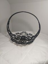 Spanish Revival Wrought Iron Basket Black Metal 9 To 11” Scroll Art Vintage MCM. picture