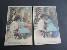 2 Old 1910's - French Tinted RPPC Photo POSTCARDS - Mother and Child picture