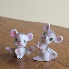 Vtg Pair Miniature Porcelain Mice Mouse Figurines Anthropomorphic Kitschy 1.5-2