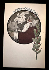 Christmas~Art Deco~Santa Claus Serves Dinner Pigs Head on Platter Postcard~k114 picture