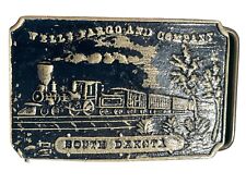 VTG Tiffany Train Belt Buckle Wells Fargo South Dakota Brass Railroad Stamped picture