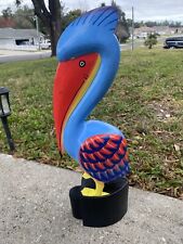 SITTING PELICAN ON PILING HAND CARVED WOOD TROPICAL SCULPTURE BIRD DECOR picture