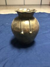 Vintage Large 12'' Hammered Finish  Brass Vase With Scallop Opening India  picture