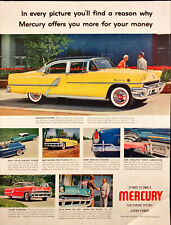 1955 Mercury Automobile Print Ad 2-Door Yellow Sedan Whitewall Tires picture