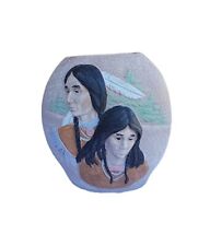 Native American Brave & Young Girl Handpainted Pillow Clay Pot Vase W/Prayer 8