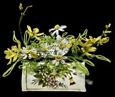 VTG French Beaded Flowers with Leaves in Vintage Italian Porcelain Casket w/ Top picture