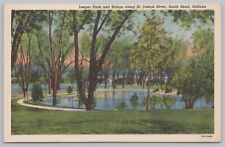 Linen~South Bend Indiana~Leeper Park~Bridge Along St Joseph River~Vintage PC picture