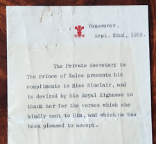 Sept 22, 1919 Price of Wales Note on Official Stationary & Envelope Edward VIII picture