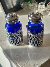 Vintage Cobalt Blue Glass Salt and Pepper Shaker New In Box  picture