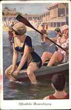 Bathing Beauty Women Rowboat Oars Beach Willy Stieborsky c1915 Postcard picture