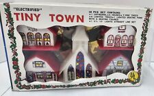 VINTAGE TINY TOWN ELECTRIFIED  HOUSE W/SKATING POND AND FIGURES GOLDEN SLEIGH picture