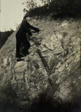 Man In Suit & Hat Climbing Rock Photo RPPC picture