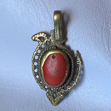 VINTAGE REALLY RARE ANCIENT BRONZE VIKING AMULET PENDANT WITH RED STONE picture
