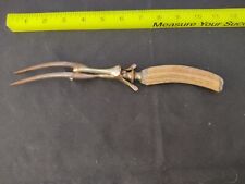 Antique Meat Serving Fork Pivoting Stand Antler Handle picture