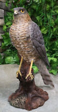 Realistic Hand Painted Eurasian Sparrowhawk Perching On Tree Stump Figurine picture
