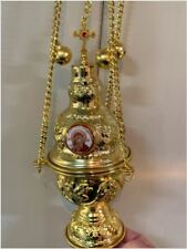 Orthodox Church Mass Liturgical Censer Incense Burner with24 Bells Gold Plating  picture