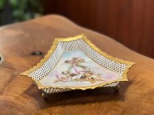 Lovely Vintage Triangular Cherub Hand Painted Vanity Trinket Dish picture
