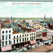 1907 Mt. Clemens, MI Birdseye Downtown Main St Shops Horse Buggy Businesses A14 picture