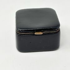 Vintage Black Leather Jewelry Trinket Hinged Box With Push Spring Button Square picture