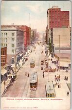 c 1905 Seattle Washington, 2nd Avenue Looking North Postcard Cable Cars Wagons picture