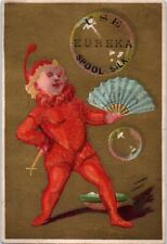 Eureka Spool Silk Mfg Co Jester with Bauble Oriental Victorian Ad Trade Card picture