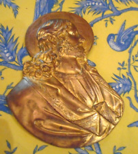 Antique Bronze Tone Metal Jesus Sacred Heart Wall Plaque Made in USA 6.5