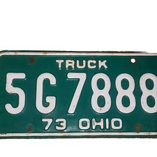 VINTAGE 1973 OHIO Truck License Plate Green & White Vehicle Tag # 5G 7888 picture