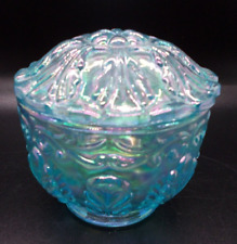 Fenton Art Glass Blue Iridescent Small Covered Trinket Dish/Bowl picture