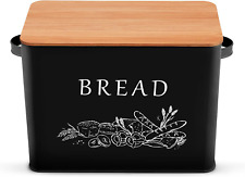 P&P CHEF Black Bread Box for Kitchen Counter, Metal Bread Storage Bin with Bambo picture
