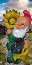 Garden Gnome Dwarf Sunflower Soft Plastic Figurine  Vtg Heissner Style picture