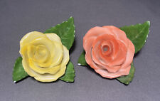 x2 Herend Rose Bud Flower Porcelain Figurine 9106 9105 Place Card Holder Chip picture