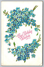 Postcard Best Birthday Wishes Greetings Embossed Blue Flowers VTG 1910  H19 picture