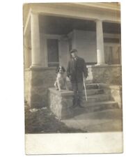c1900s Hunter Man With Rifle Shotgun & Dog Porch House RPPC Real Photo Postcard picture
