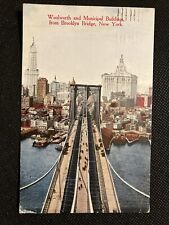 Postcard Woolworth And Municipal Bldg From Brooklyn Bridge New York 1915 picture