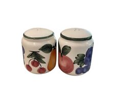 Vintage Ceramic Salt Pepper Shaker Set w Napkin Holder CKRO Painted Fruit Design picture
