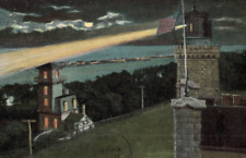 1906 Navesink Light House Highland Beach NJ Star Night Full Moon Flag Vtg Card picture