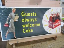 vintage Coca Cola 1954 Paper banner Window Sign Never Used Great Colors 10 x 22 picture