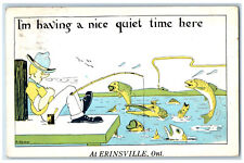 c1950's Sleeping Man Fishing Big Fishes Freak Fish Comic Erinsville Ont Postcard picture