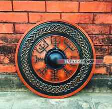 Viking Shield Handmade With Carved Vegvisir Viking Compass Symbol Designer Gift picture