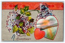 1911 Valentine Hearts Sea View Pansies Flowers Embossed Posted Antique Postcard picture