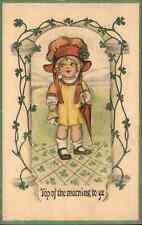 St Patrick's Day Little Irish Girl Clover Border c1910 Vintage Postcard picture