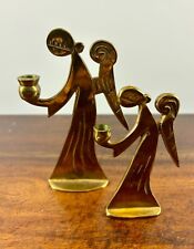 VINTAGE Pair of BRASS ANGEL CANDLE STICK HOLDERS picture