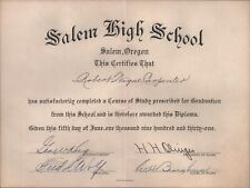 1931 HIGH SCHOOL DIPLOMA vintage graduation certificate SALEM HIGH SCHOOL Oregon picture