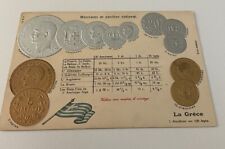 Embossed coinage national flag & coins vintage postcard currency La Grece Greece picture