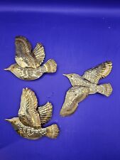 Set Of 3 MCM Brass Birds In flight Wall Decor Hanging Mid Century Modern 3D picture