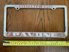 Vintage PAVONE BUICK OPEL Metal Dealer Plate Frame ALLIANCE OHIO Auto Dealership picture