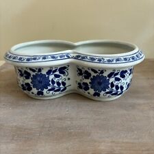 Vintage Chinese Porcelain Ceramic Double Planter Blue And White Flowers picture