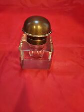 Antique Cut Crystal Inkwell with Brass Banding ~  Heavy 19th Century picture
